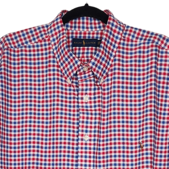 Polo Ralph Lauren Other - Polo Ralph Lauren Shirt Mens 3XB Oxford Button Front Gingham Red Blue Color Pony